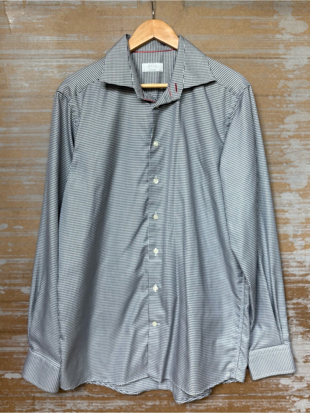 Eton Cambridge Houndstooth 100% Cotton Button Down Classic Preppy Mens 16 1/2